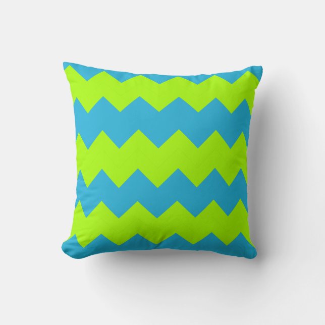 Lime Green, Aqua Zig Zag Kussen (Voorkant)