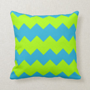 Lime Green, Aqua Zig Zag Kussen