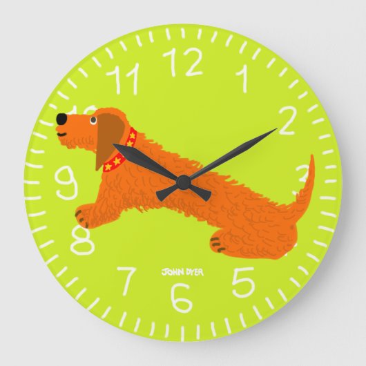 Lime Green Art Clock: John Dyer Sausage Dog Design Grote Klok (Voorkant)