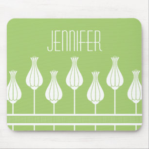 Lime Green Art Deco Floral Mousepad Muismat