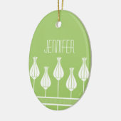 Lime Green Art Deco Floral Oval Ornament (Links)