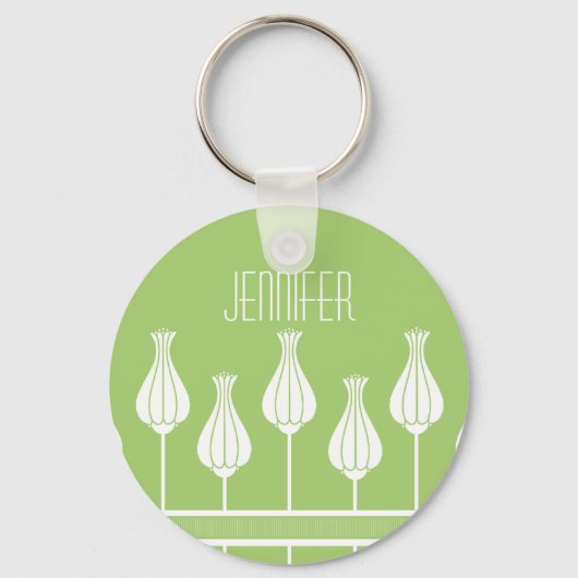 Lime Green Art Deco Floral Sleutelhanger (Voorkant)