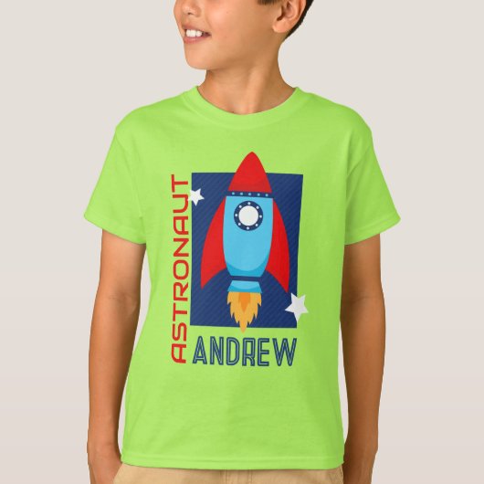 Lime Green Astronaut Naam Space Rocket Party Shirt (Voorkant)