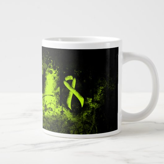 Lime Green Awareness Ribbon Grunge Heart Grote Koffiekop (Rechts)
