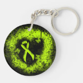 Lime Green Awareness Ribbon Grunge Heart Sleutelhanger (Achterkant)