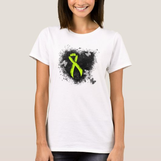 Lime Green Awareness Ribbon Grunge Heart T-shirt (Voorkant)