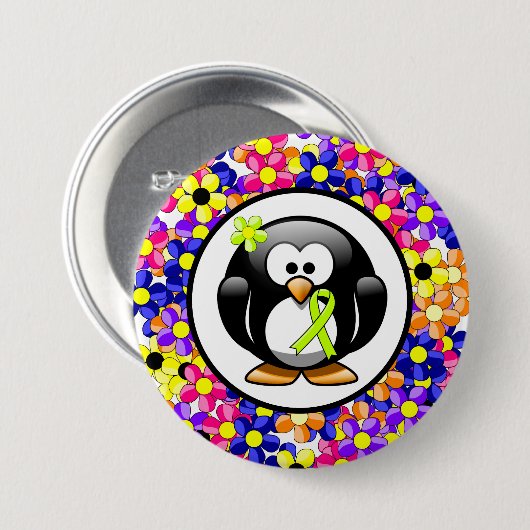 Lime Green Awareness Ribbon Penguin Ronde Button 7,6 Cm (Voorkant /achterkant)