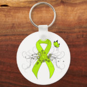 Lime Green Awareness Ribbon with Butterfly Sleutelhanger (Voorkant)