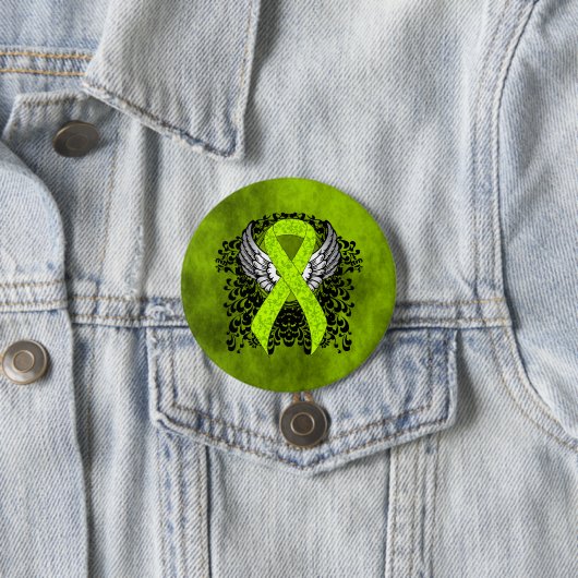 Lime Green Awareness Ribbon with Wings Ronde Button 7,6 Cm (In situ)