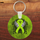 Lime Green Awareness Ribbon with Wings Sleutelhanger (Voorkant)