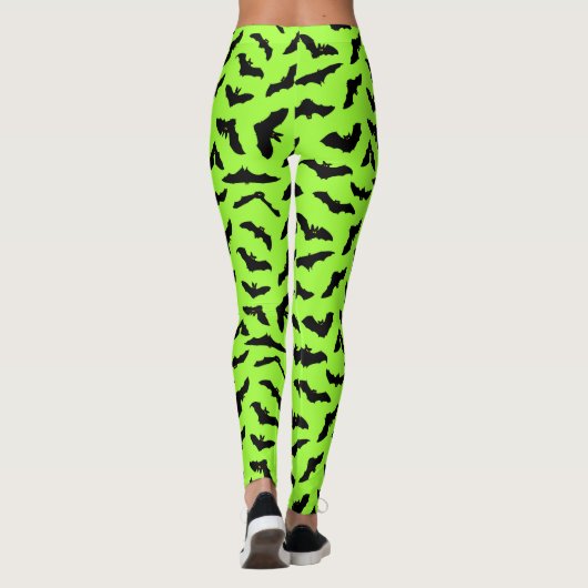 Lime Green Bat Pattern Halloween Leggings (Achterkant)
