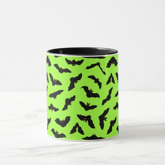 Lime Green Bat Pattern Halloween Mok (Midden)