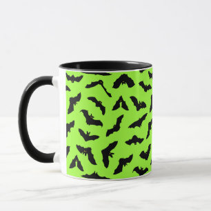 Lime Green Bat Pattern Halloween Mok