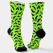 Lime Green Bat Pattern Halloween Sokken (Gebogen)