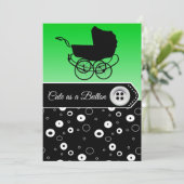 Lime Green & Black Boy Baby Douche Uitnodigingen (Staand voorkant)