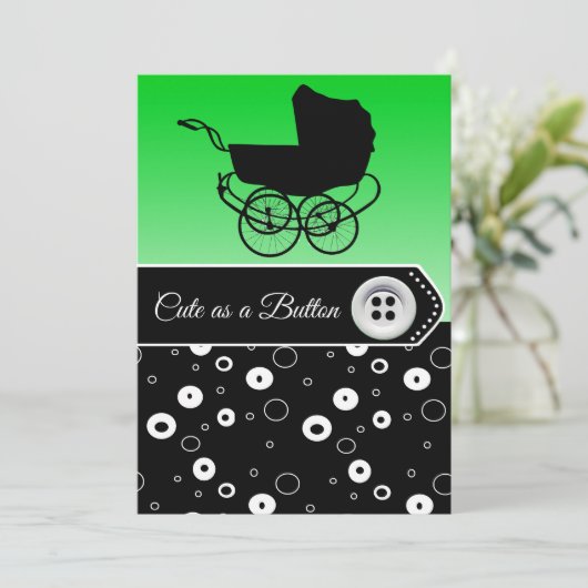 Lime Green & Black Boy Baby Douche Uitnodigingen (Staand voorkant)