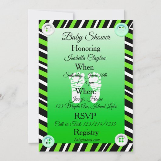 Lime Green & Black Boy Baby Douche Uitnodigingen (Achterkant)
