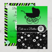 Lime Green & Black Boy Baby Douche Uitnodigingen (Voorkant / Achterkant)