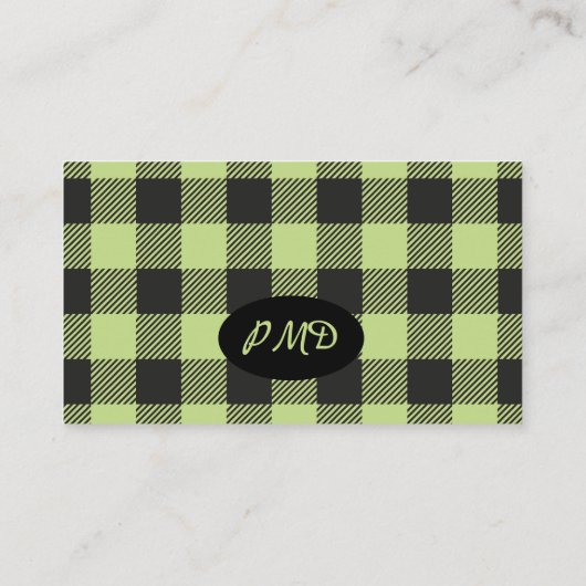 Lime Green Black Buffalo Pset Check Monogram Visitekaartje (Achterkant)
