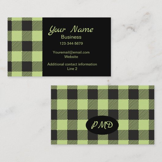 Lime Green Black Buffalo Pset Check Monogram Visitekaartje (Voorkant / Achterkant)