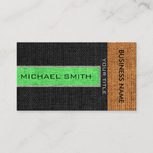 Lime Green & Black Burlap Linen Rustic Jute Visitekaartje