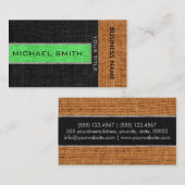 Lime Green & Black Burlap Linen Rustic Jute Visitekaartje (Voorkant / Achterkant)