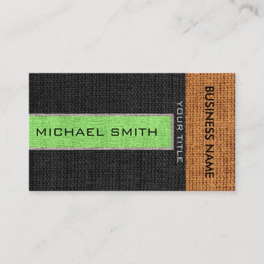 Lime Green & Black Burlap Linen Rustic Jute Visitekaartje (Voorkant)
