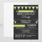 Lime Green Black Chalkboard Birthday Invitation Kaart (Voorkant / Achterkant)