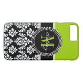Lime Green Black Damask Pattern Monogrammed Case-Mate iPhone Case (Achterkant (Horizontaal))