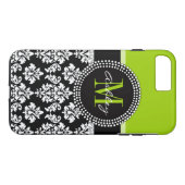 Lime Green Black Damask Pattern Monogrammed Case-Mate iPhone Case (Achterkant (Horizontaal))