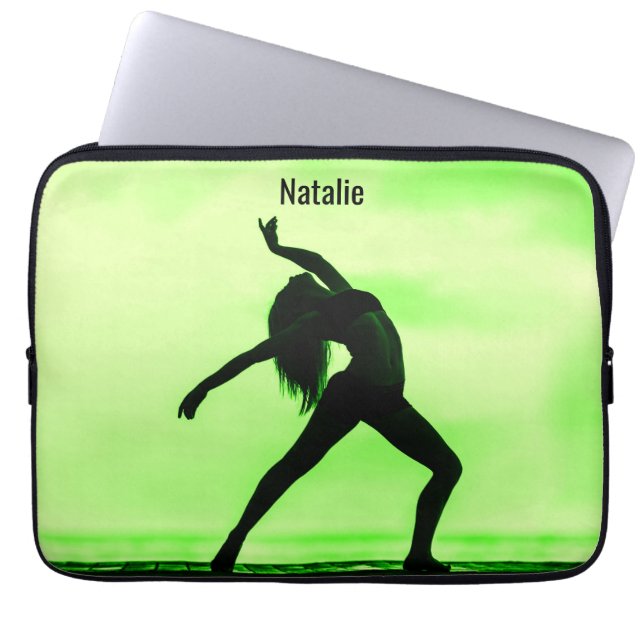 Lime Green & Black Dance-laptophoes met naam Laptop Sleeve (Voorkant)