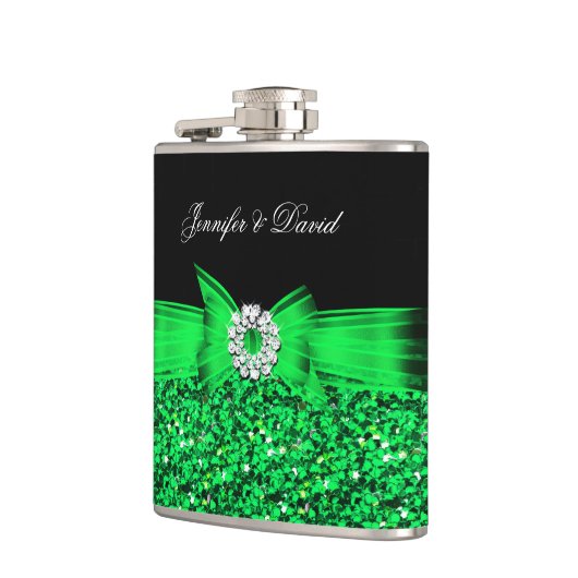 Lime Green Black Diamond Wedding Verloving Heupfles (Links)