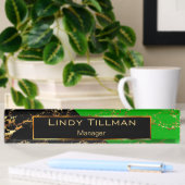 Lime Green, Black en Gold Marble-design Naambordje
