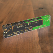 Lime Green, Black en Gold Marble-design Naambordje (Zijkant)