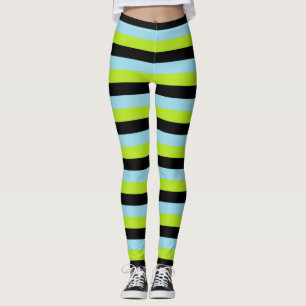 Lime Green, Black en Pastel Blue Stripes Leggings