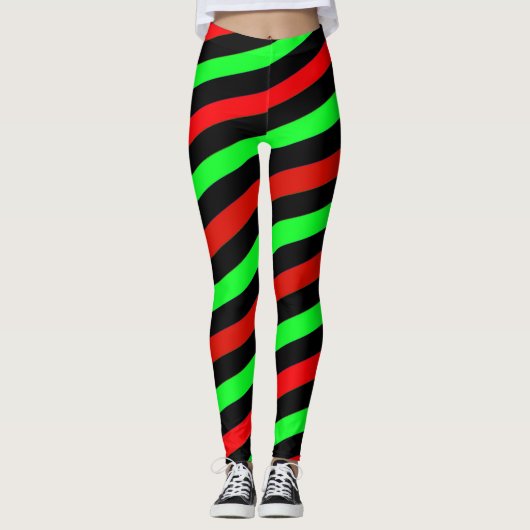 Lime Green Black en Red Stripes Leggings (Voorkant)