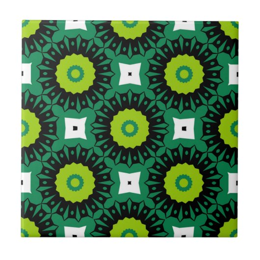 Lime Green Black en White Mosaic Geometric Pattern Tegeltje (Voorkant)