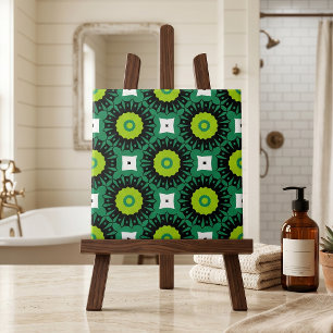 Lime Green Black en White Mosaic Geometric Pattern Tegeltje
