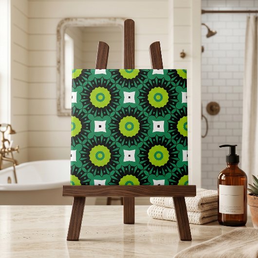 Lime Green Black en White Mosaic Geometric Pattern Tegeltje