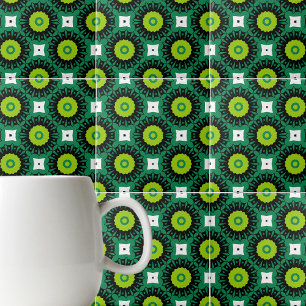 Lime Green Black en White Mosaic Geometric Pattern Tegeltje