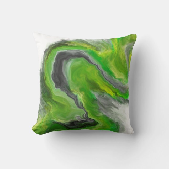 Lime Green Black Grey Jewel Tone Fluid Art Swirl Kussen (Voorkant)