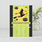 Lime Green Black Grey Witch Halloween Invitation Kaart (Staand voorkant)