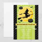 Lime Green Black Grey Witch Halloween Invitation Kaart (Voorkant / Achterkant)