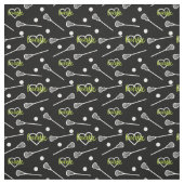Lime Green Black Lacrosse Sticks & Hearts Pattern Stof (Swatch)