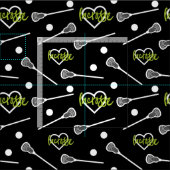 Lime Green Black Lacrosse Sticks & Hearts Pattern Stof (Delen)