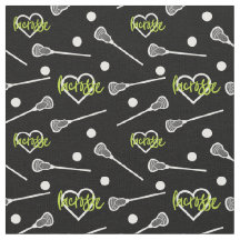Lime Green Black Lacrosse Sticks & Hearts Pattern