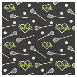 Lime Green Black Lacrosse Sticks & Hearts Pattern Stof