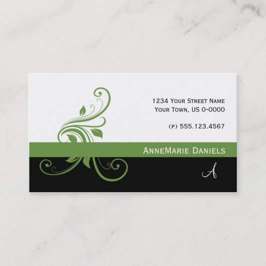 Lime Green Black Lime Green Floral Swirls Visitekaartje (Voorkant)