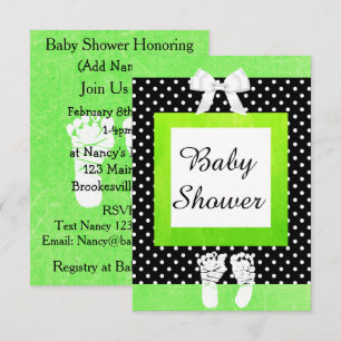 Lime Green & Black Polka Dot Baby shower Uitnodigi Kaart