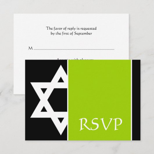 Lime Green Black Star van David Bar Mitzvah RSVP (Voorkant / Achterkant)